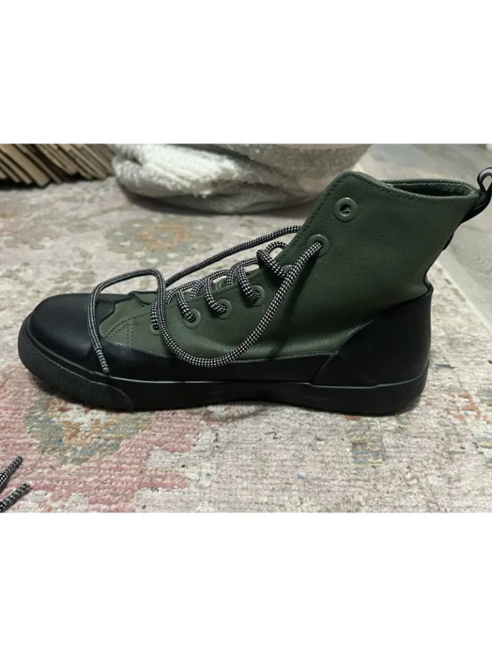 Hunter x Target Green Canvas/ Black Rubber Ankle Rain Boots Men 7.5 Women 9.5